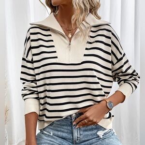 Striped Black and Cream Pullover Sweater NWOT